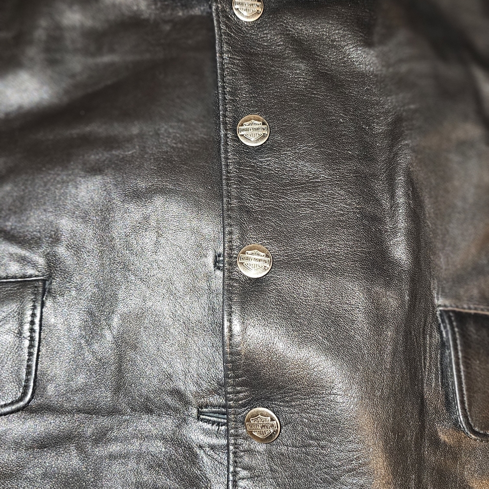 Harley-Davidson Rhinestone Logo Leather Vest Women’s Size 2W Black Biker Western - Picture 4 of 8